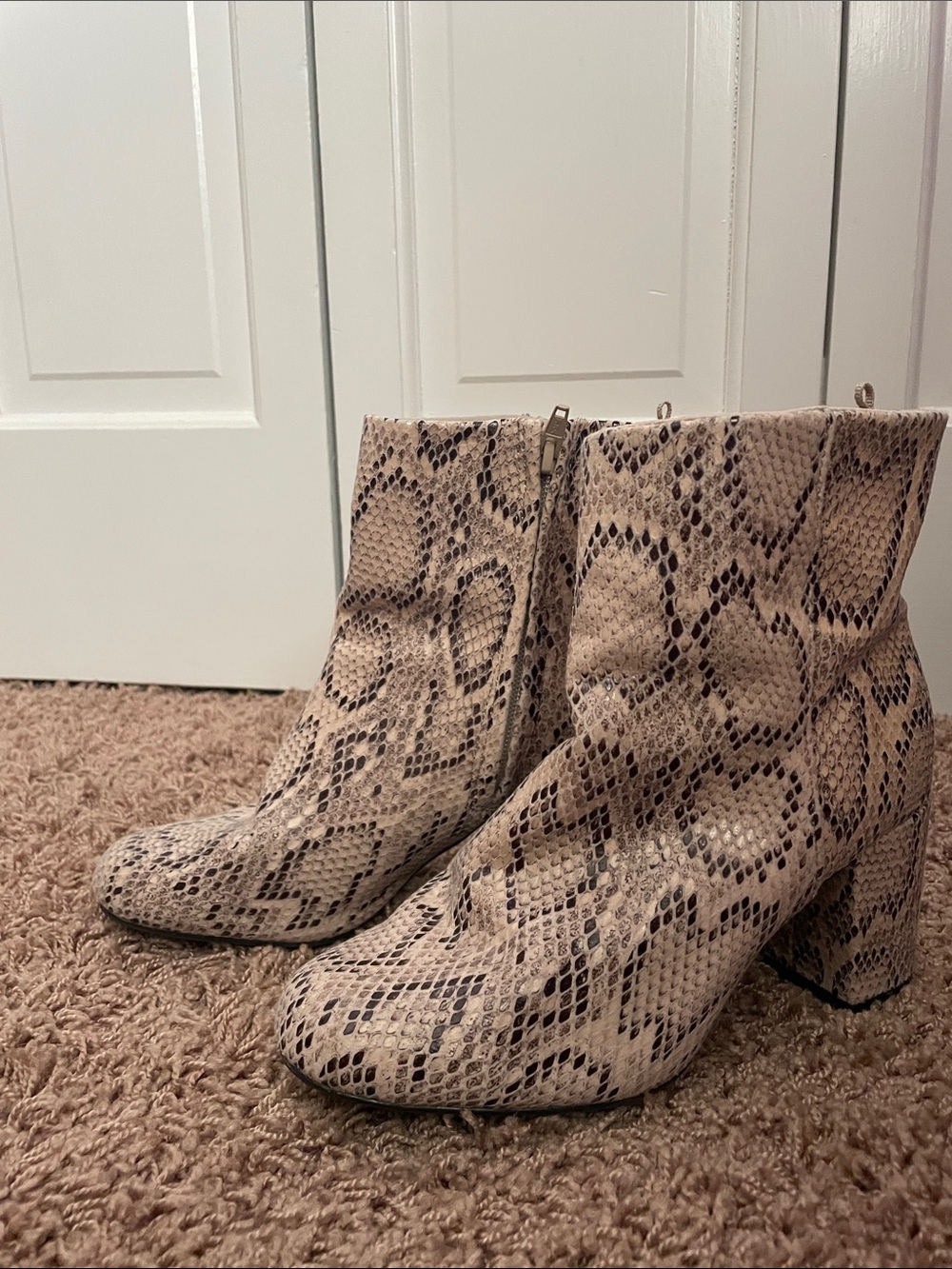Old Navy Taupe Snake-Print Block Heel Ankle Booties